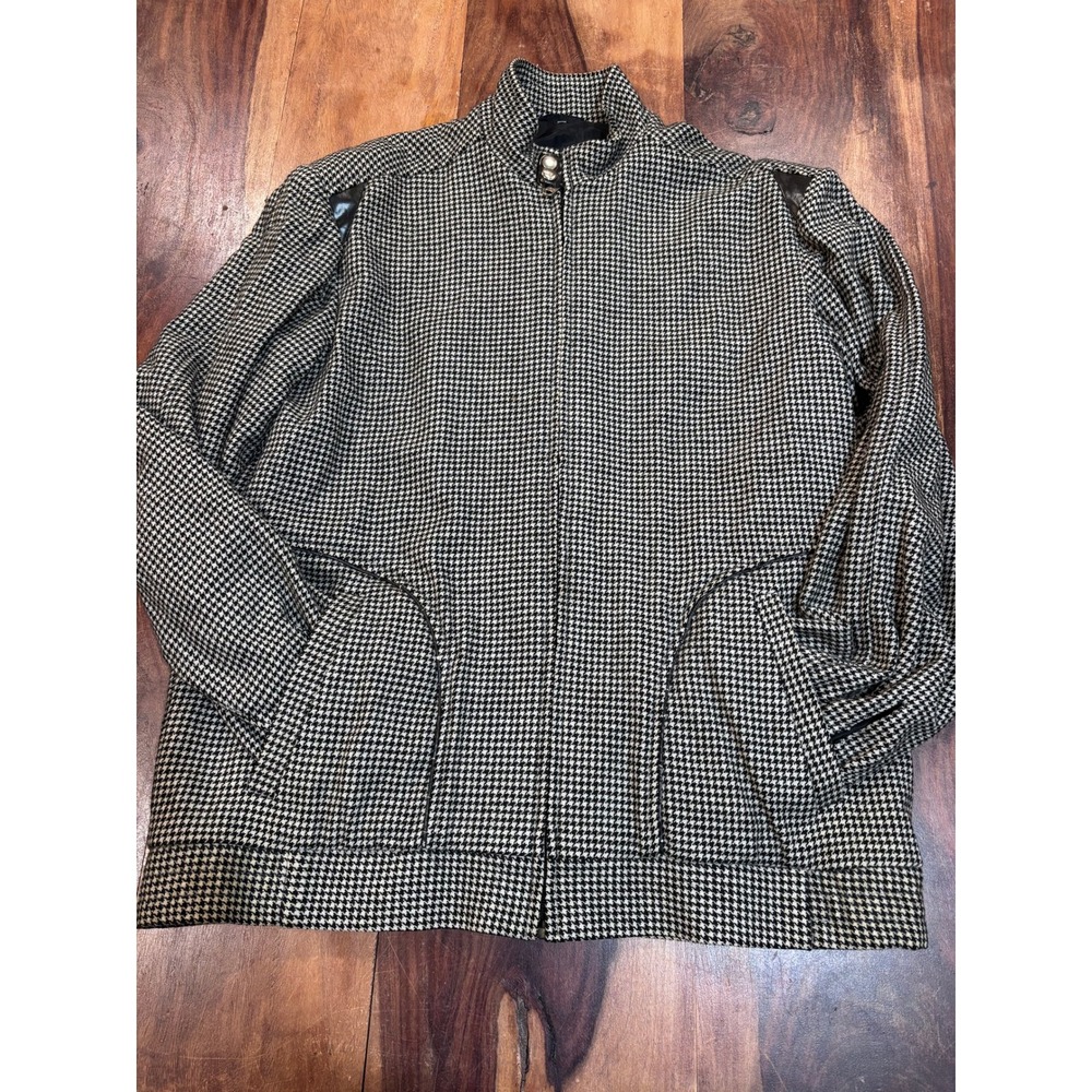 vtg ROMA Italian Line houndstooth jacket mens XL full zipper snaps shoulder pads
